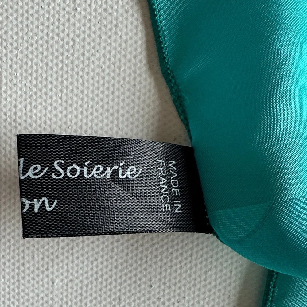 L’Atelier de Soierie Lyon Silk Scarf Teal Abstract Tribal Animal Print France
